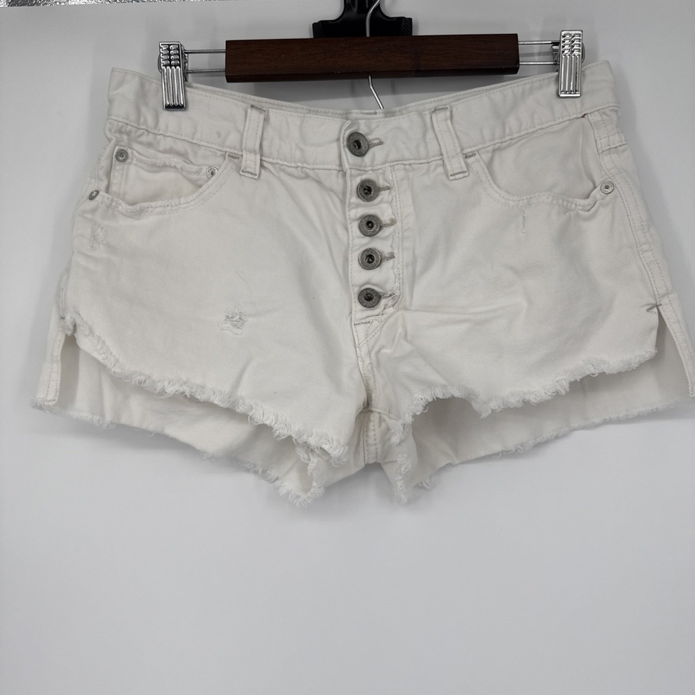 Free People Button‎ Fly Cut Off White Denim Shorts Cotton Grunge Boho Coastal 27